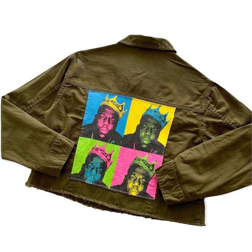 Reworked Apparel Notorious B.I.G. Biggie Graphic Green Jacket Women's Size 2